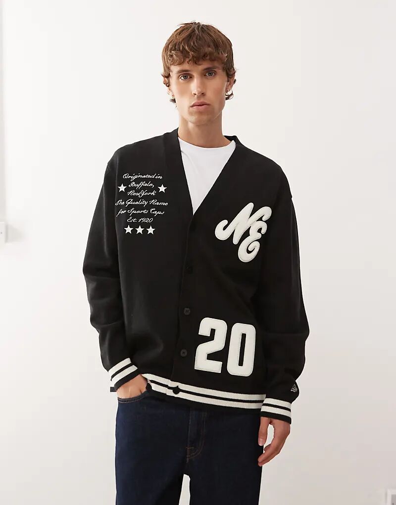 

Вязаный кардиган New Era свободного кроя черного цвета с вышивкой