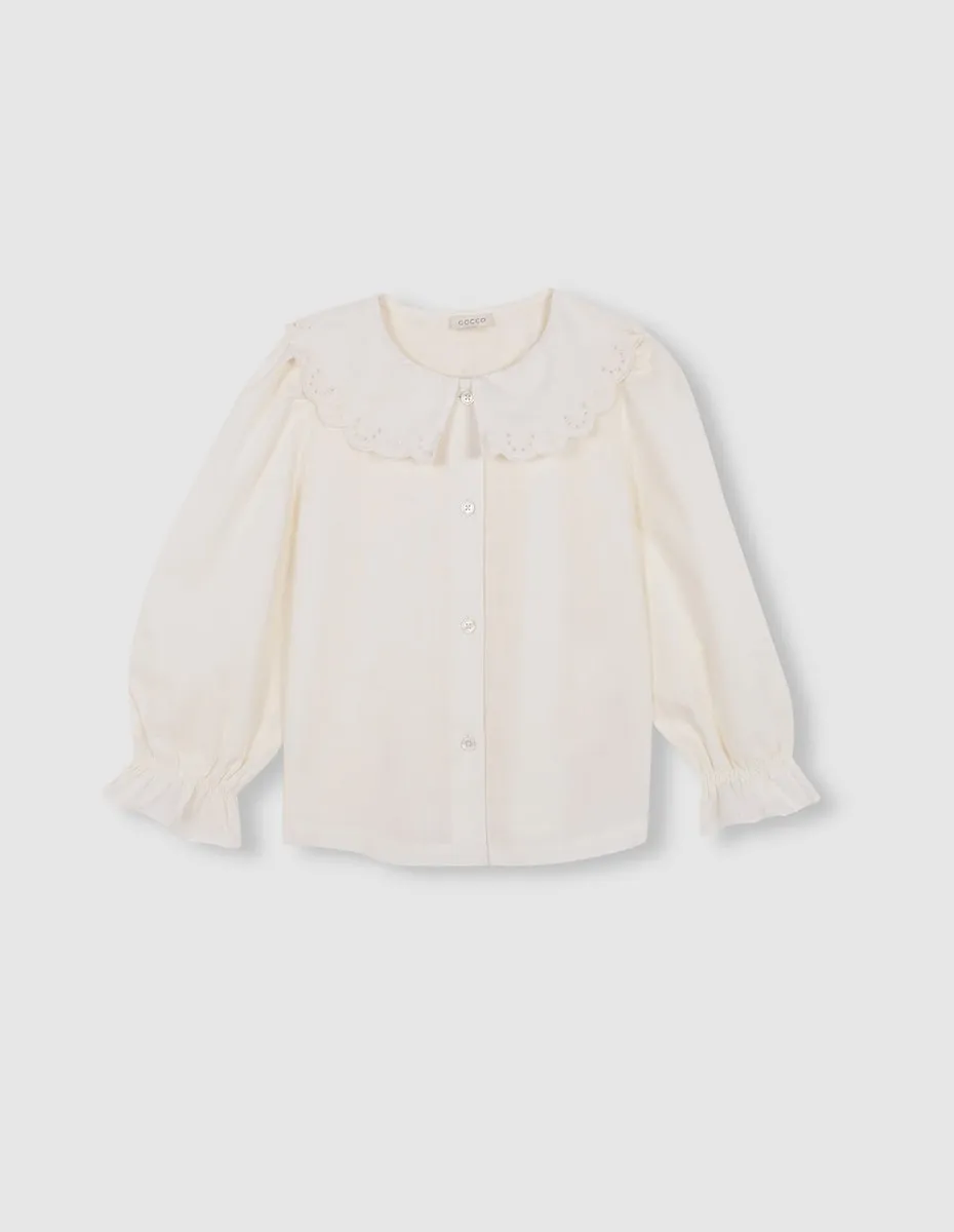 

Детская блузка с волнистым воротником белого цвета Gocco