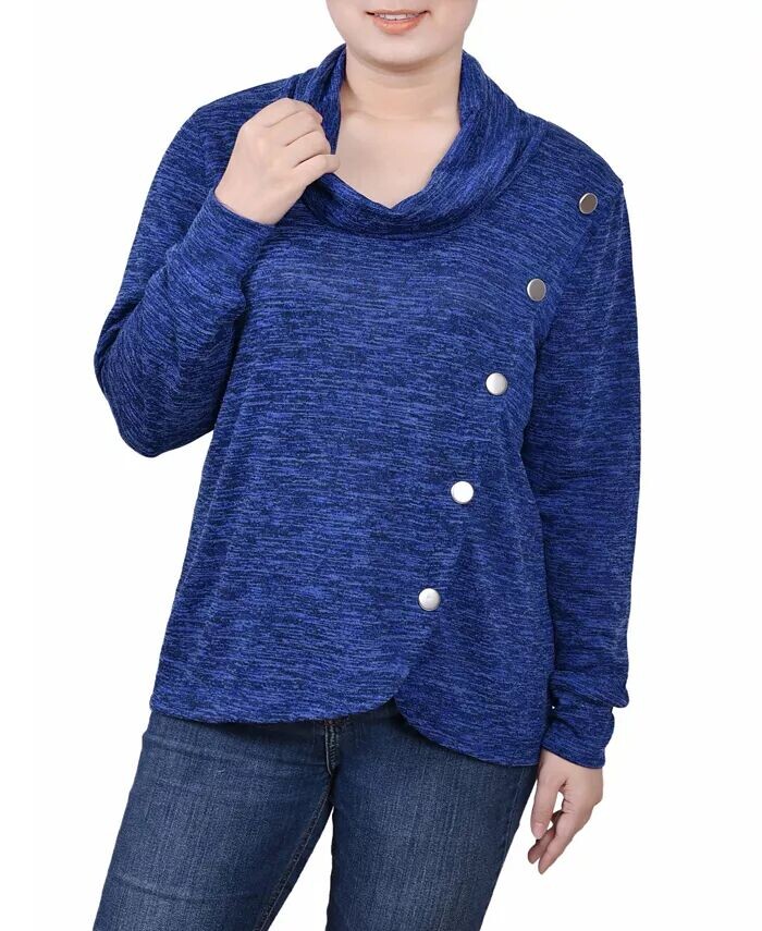 

Топ с длинными рукавами и воротником-хомутиком Petite Size NY Collection, синий