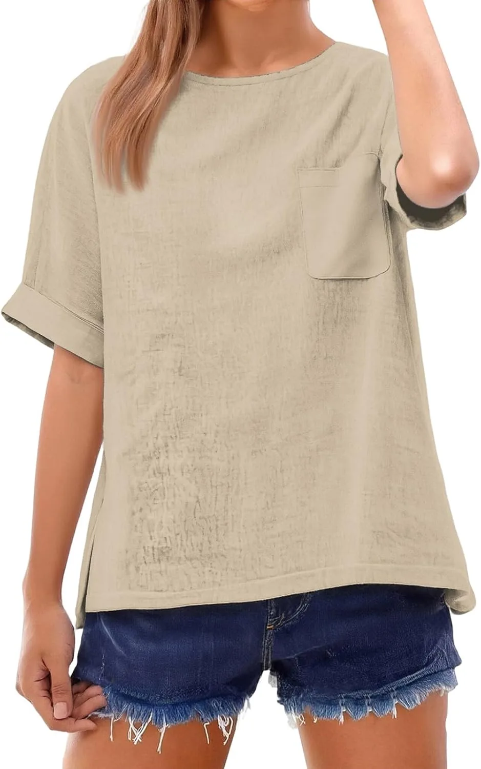 

Женская футболка с коротким рукавом и карманами, свободный крой