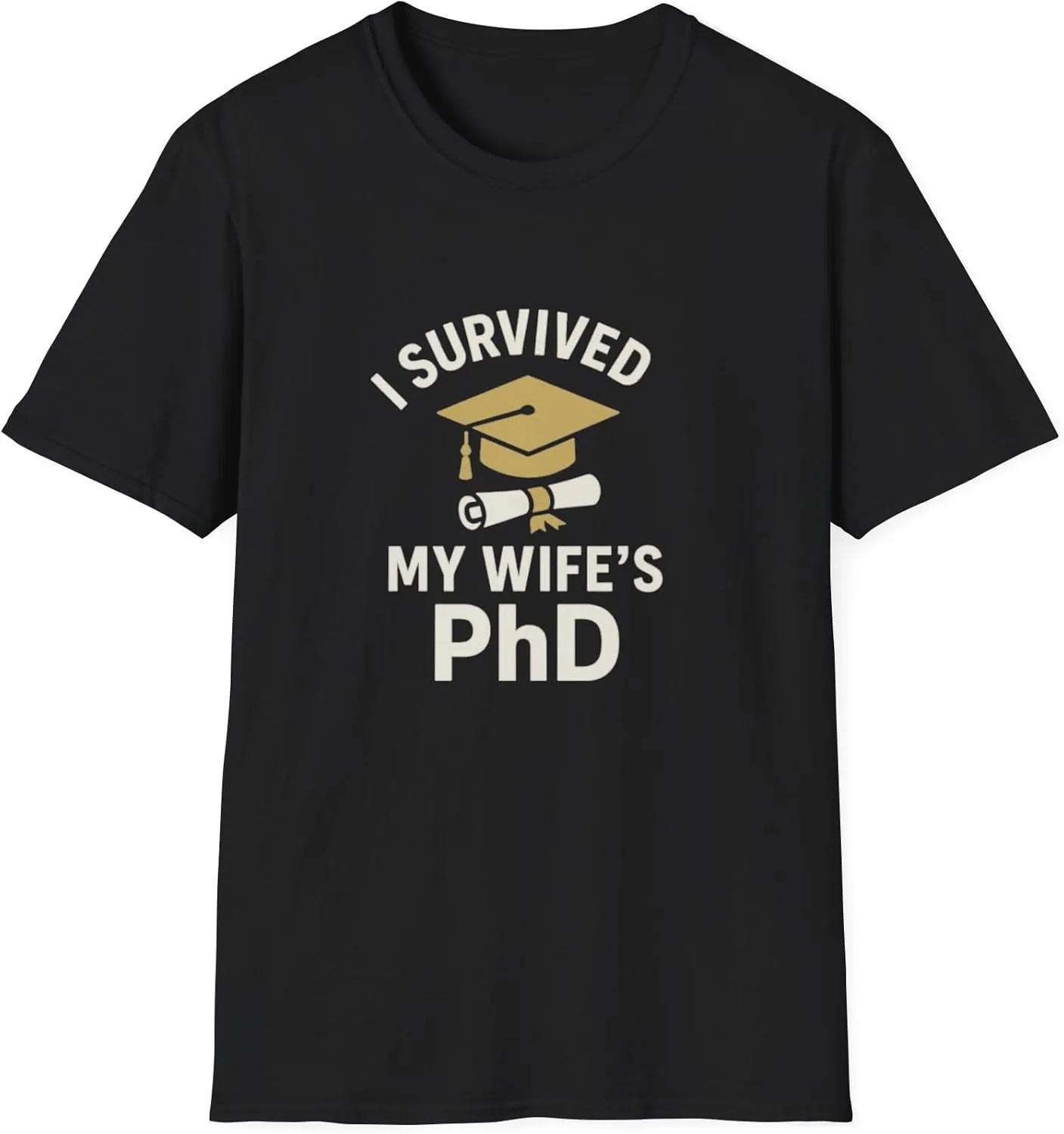 Футболка с принтом "I Survived My Wife's PhD" для выпускного GENERIC, черный