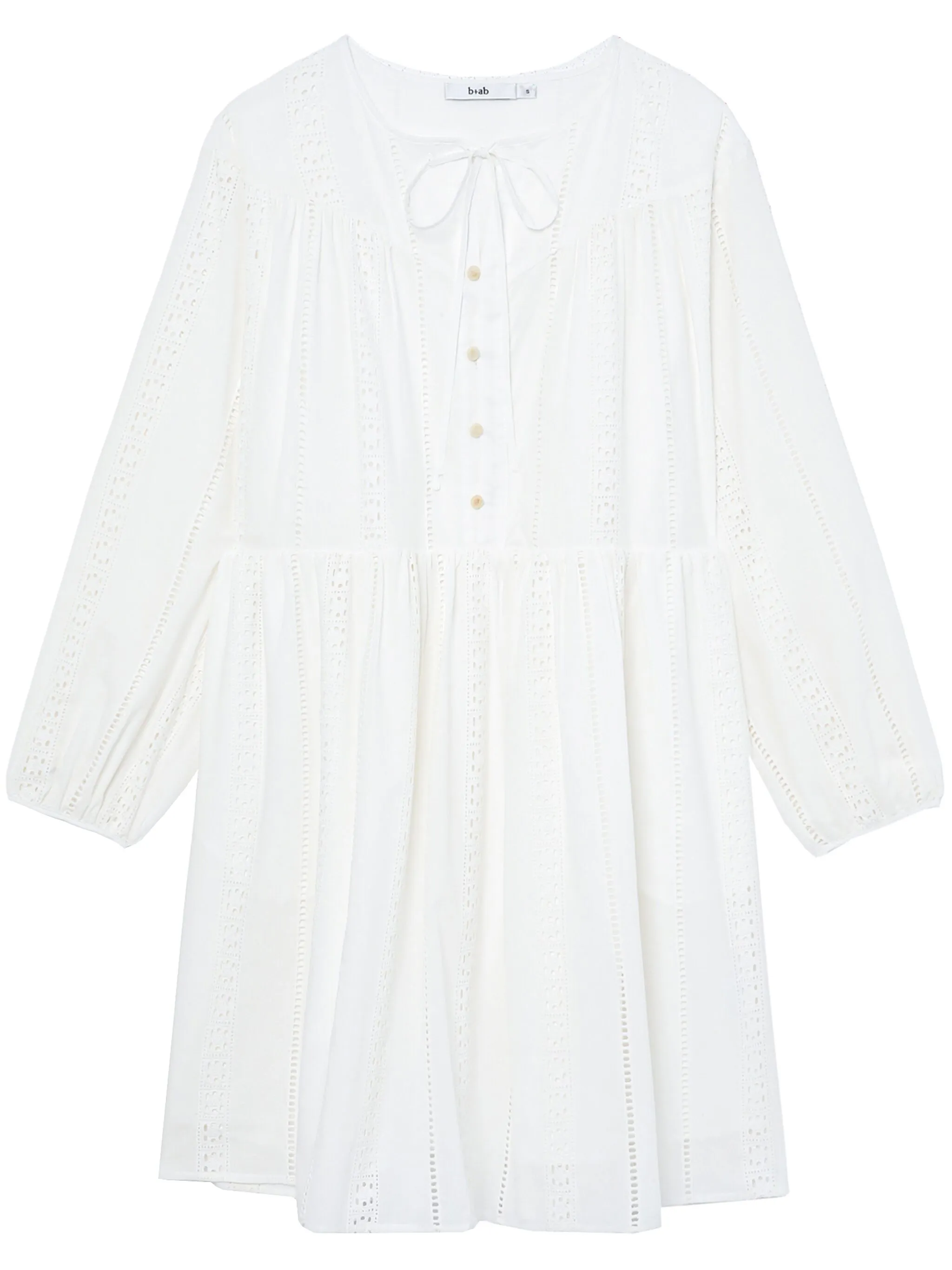 

Платье-трапеция с длинными рукавами и английской вышивкой B+Ab, белый