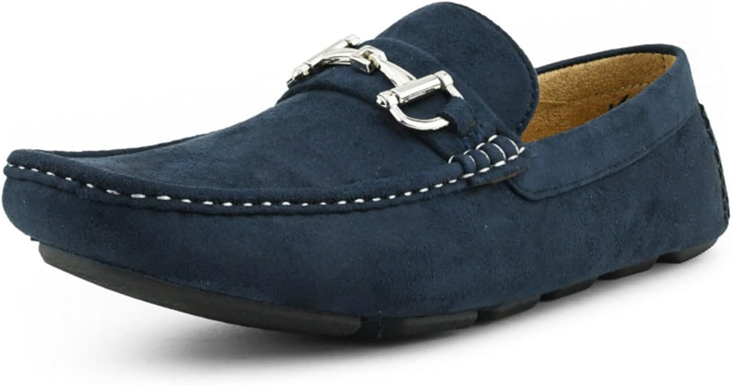 

Мужские повседневные слипоны Amali Walken, мокасины для вождения с серебряной пряжкой, доступны из мягкого микрофибры и искусственной кожи, темно-синий