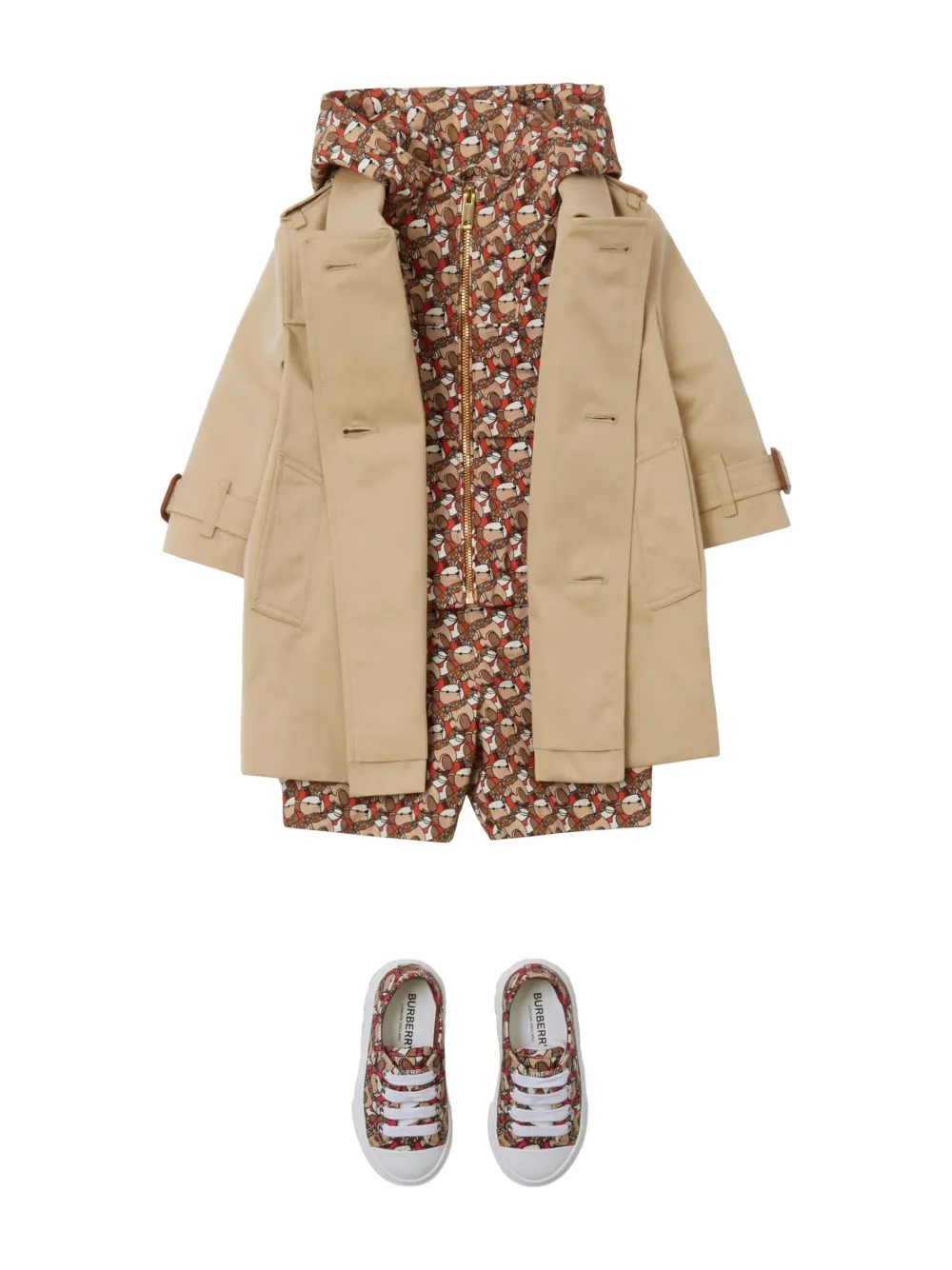 Габардиновый тренч с поясом BURBERRY KIDS, нейтральный — фото 4