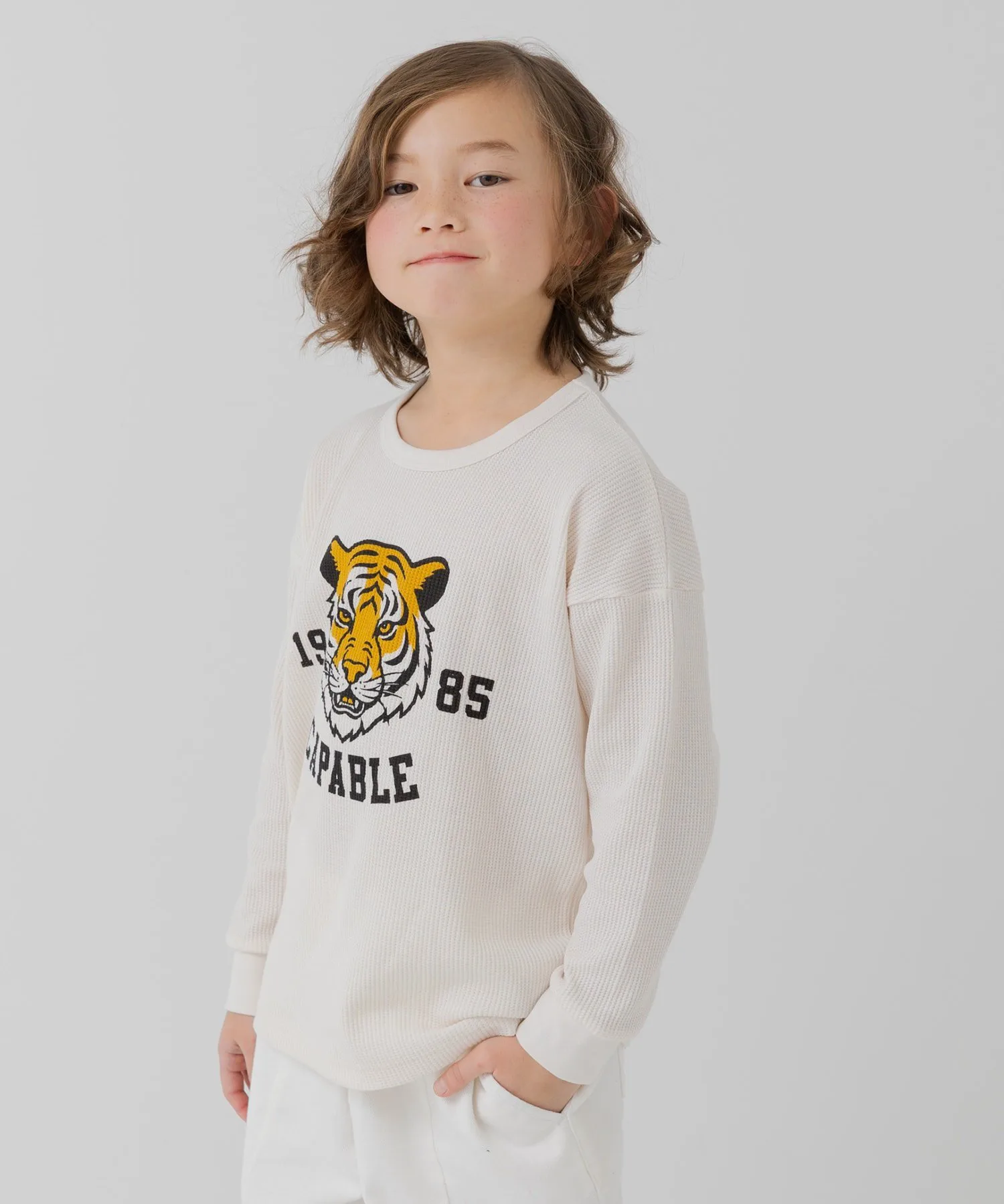 Футболка с длинными рукавами и вафельным принтом Chil2, A Tiger/Cream