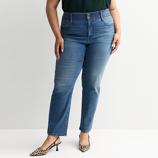 

Прямые джинсы с высокой посадкой и эффектом контроля живота plus size Nine West, Medium Wash