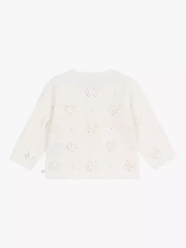 Детский вязаный кардиган с длинными рукавами и сердечками, белый Petit Bateau — фото 4