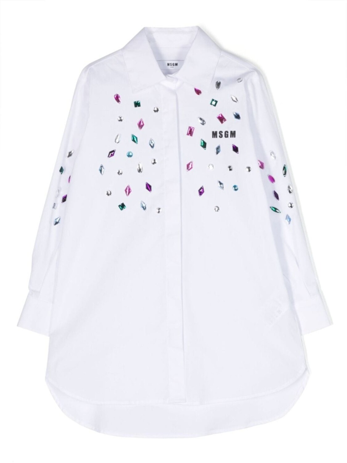 

MSGM Kids рубашка с кристаллами и логотипом, белый