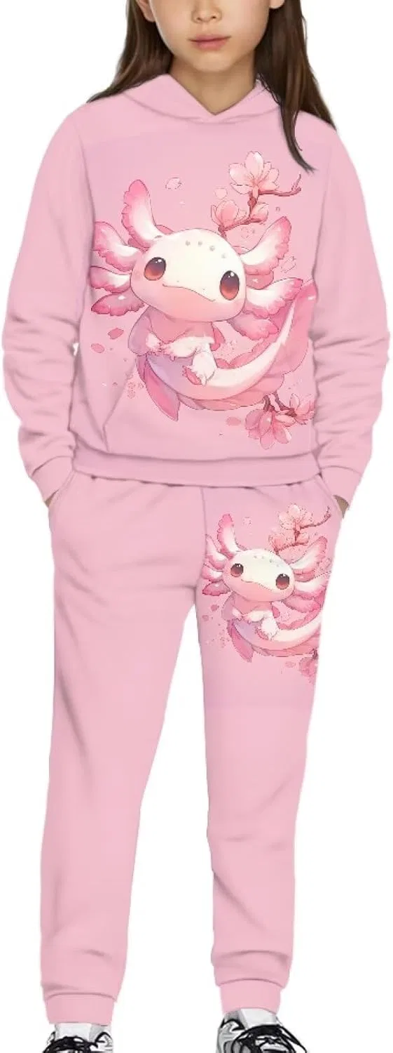 Детский спортивный костюм с принтом Yuuxorilu, кофта и штаны, Cute Axolotl Patternss