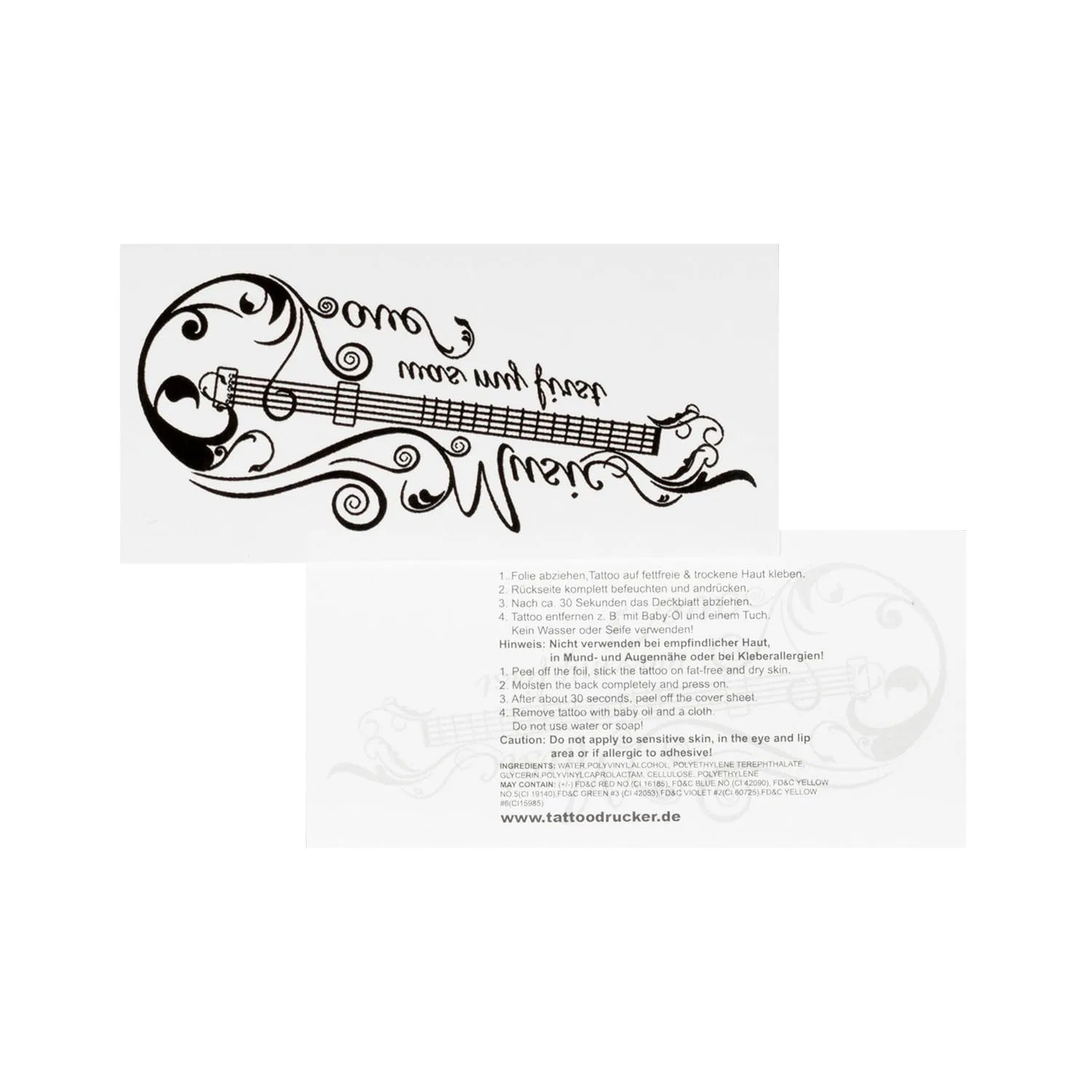 Временная татуировка «Music Was My First Love» с гитарой Tattoodrucker, 1 X Music Was My First Love Tattoo