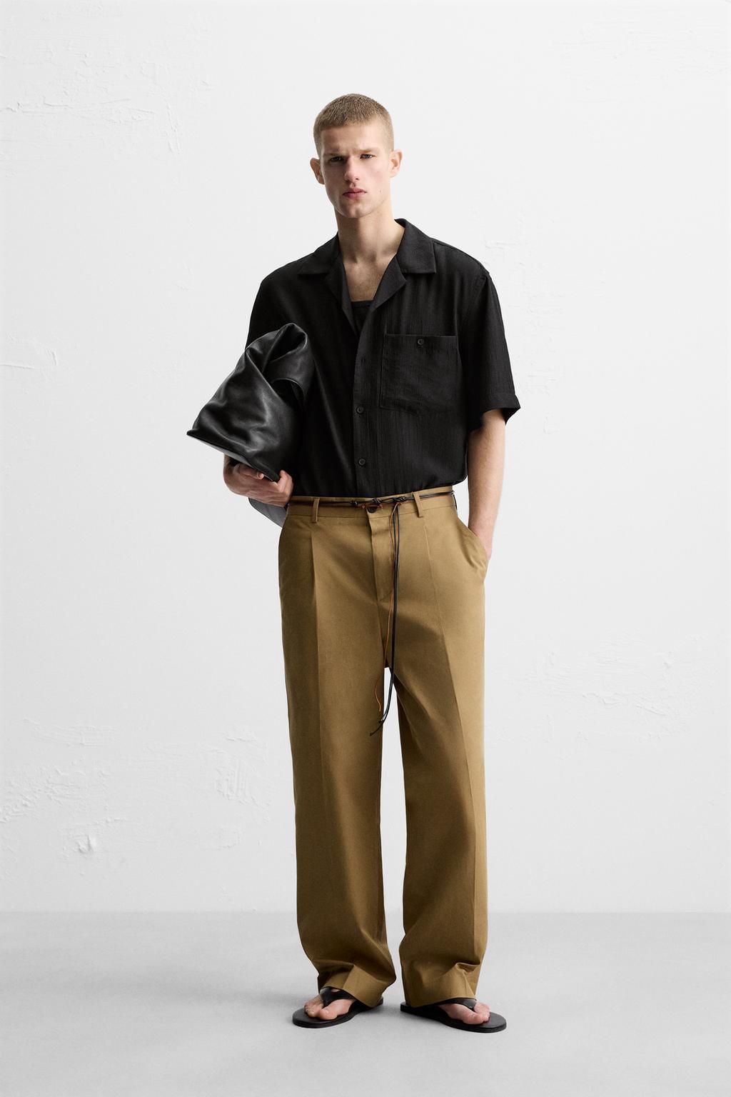 

Жаккардовая рубашка со складками ZARA, черный