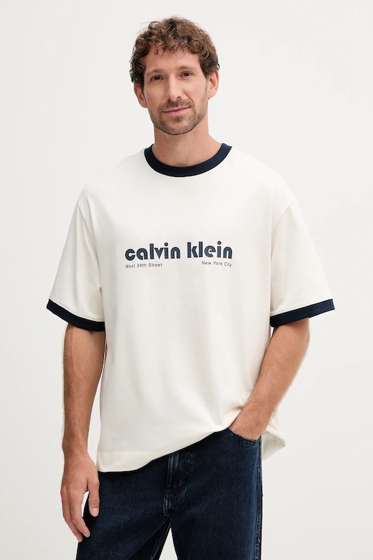 

Хлопковая футболка Calvin Klein Jeans, бежевый