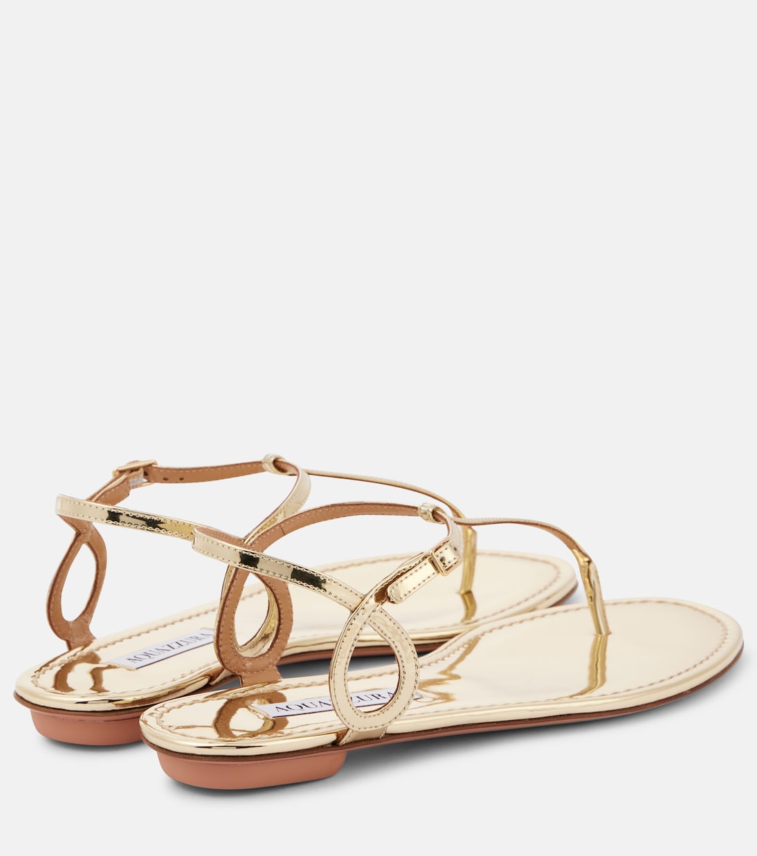 Почти голые блестящие кожаные сандалии-стринги Aquazzura, Soft Gold — фото 3