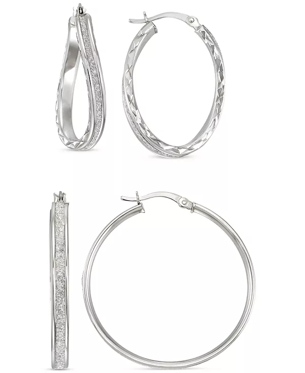 

Комплект из 2 серег-колец с волнистыми и круглыми блестками из стерлингового серебра Macy'S, silver