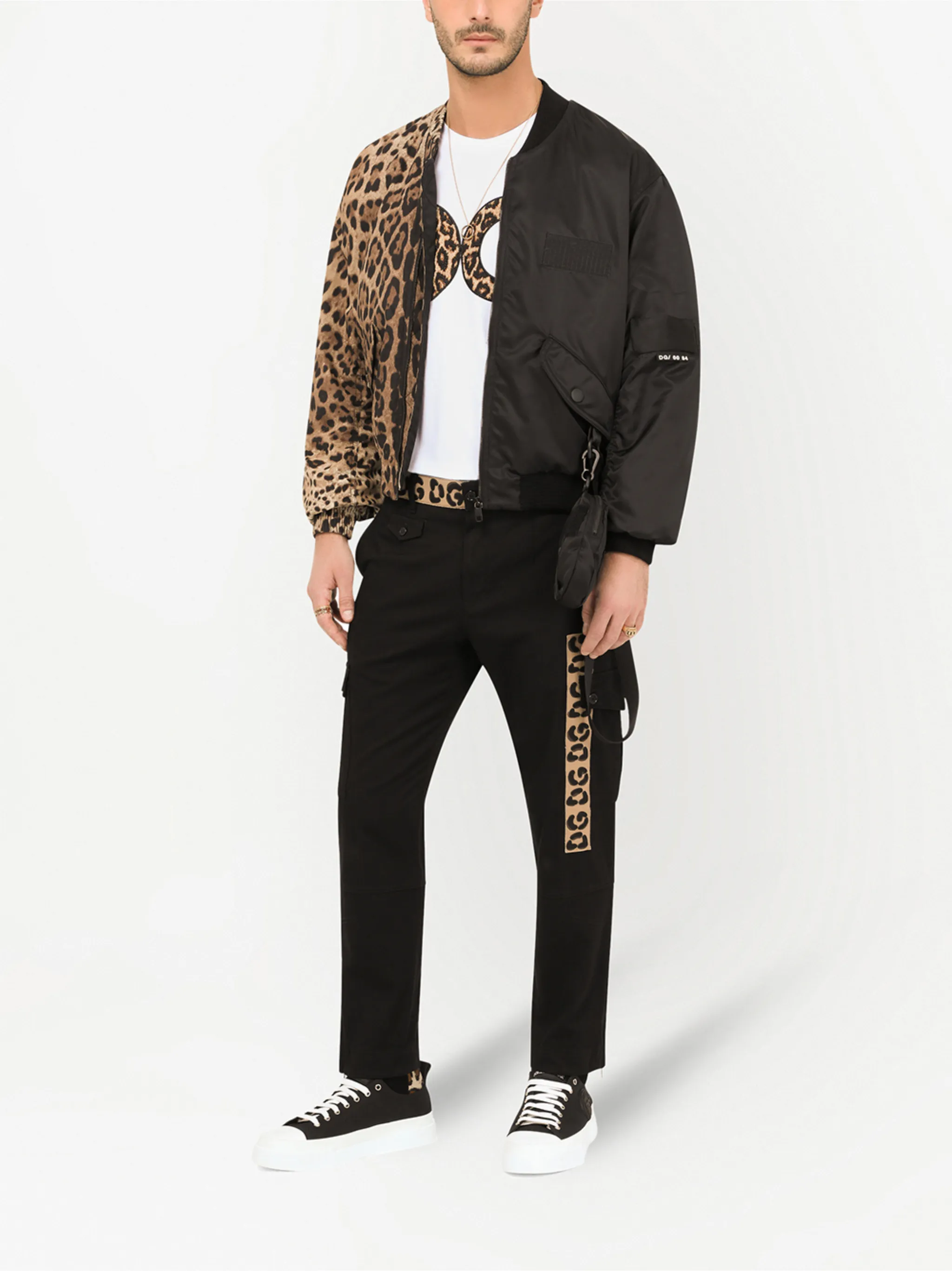 Бомбер в двух тонах с леопардовым принтом Dolce & Gabbana, черный — фото 2
