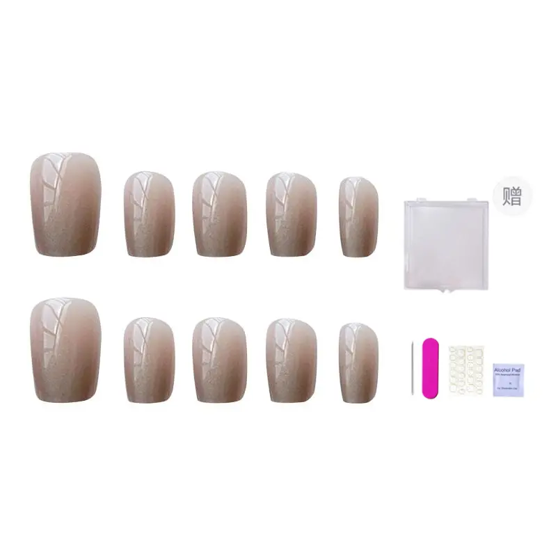 

ORANOT Серебристо-серый градиент ручной работы Cat Eye повседневные премиум накладные ногти Middle Ladder 24mm