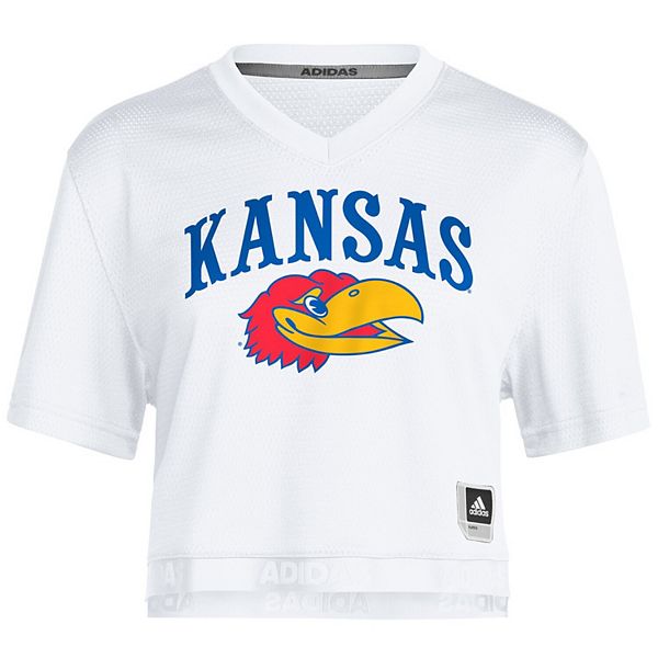 Женская белая футболка кроп Kansas Jayhawks White Out Adidas — фото 3