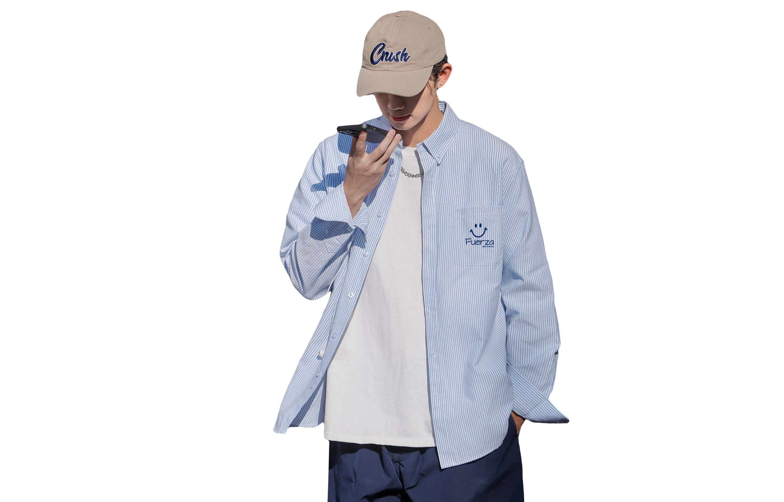 

Рубашка унисекс FUERZA, White Base Blue Stripes