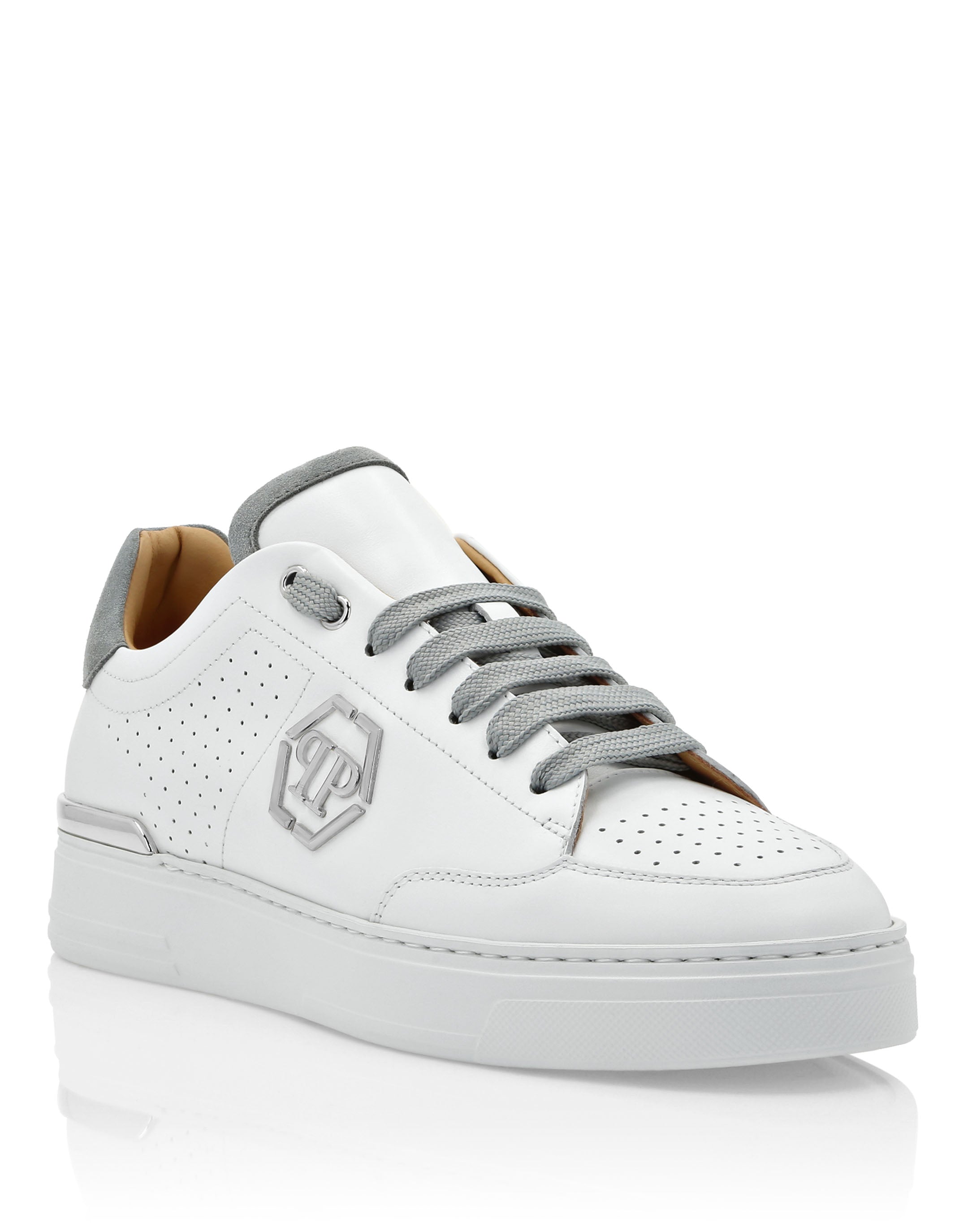 

Кроссовки из микса кожи Lo-Top PHILIPP PLEIN, белый/серый