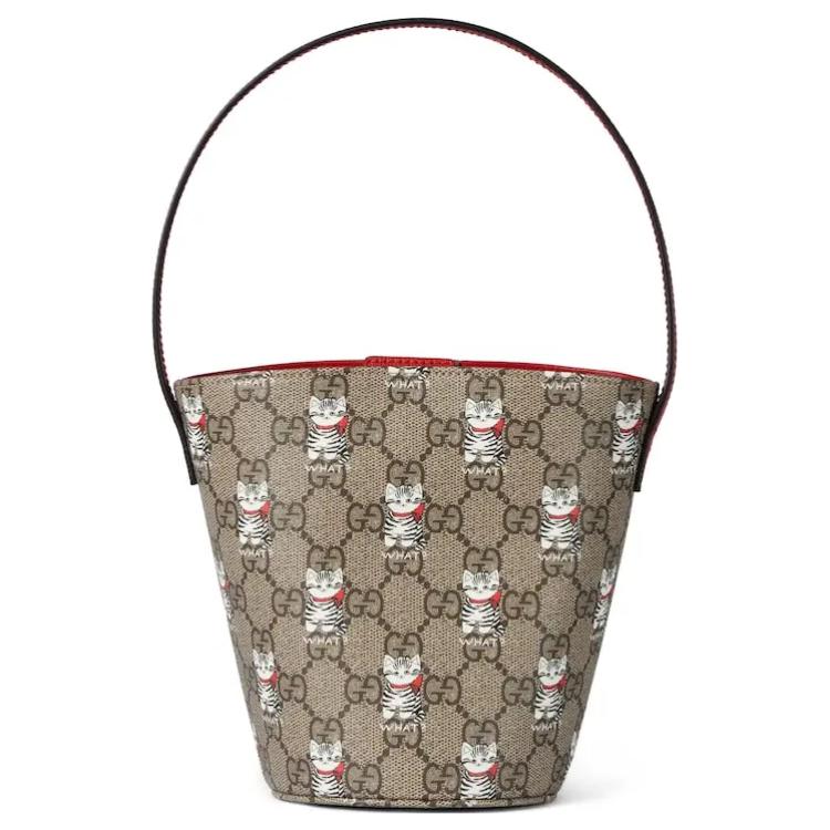 

GUCCI Сумка-ведро GG Supreme из холста детская бежевая и темно-коричневая