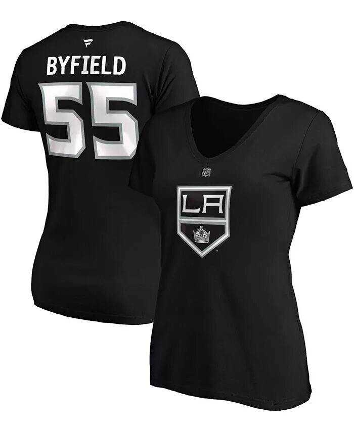 

Женская черная футболка с v-образным вырезом с именем и номером Quinton Byfield Los Angeles Kings Authentic Stack Fanatics