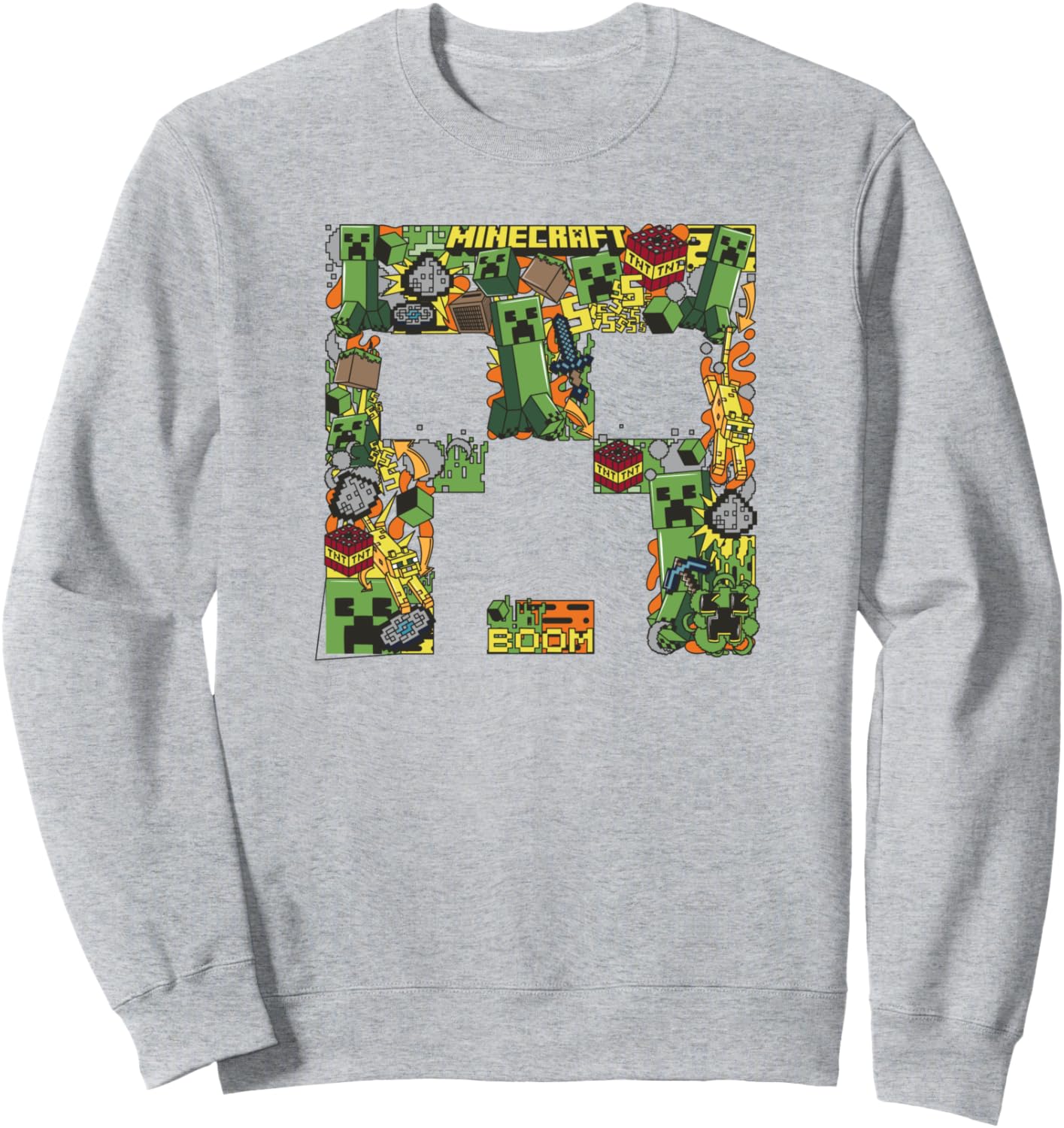 

Толстовка с коллажем «Крипер из Minecraft», серая (серый меланж), размер S
