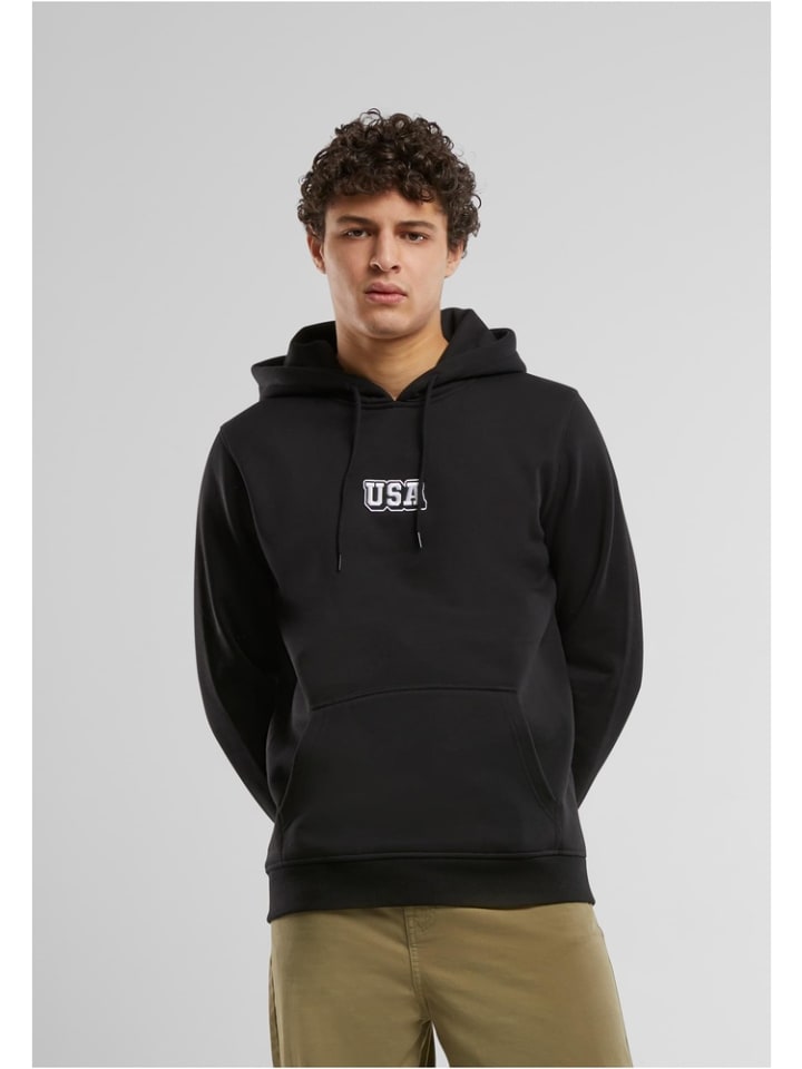 

Толстовка с капюшоном USA College Wording Patch Hoody черного цвета Mister Tee