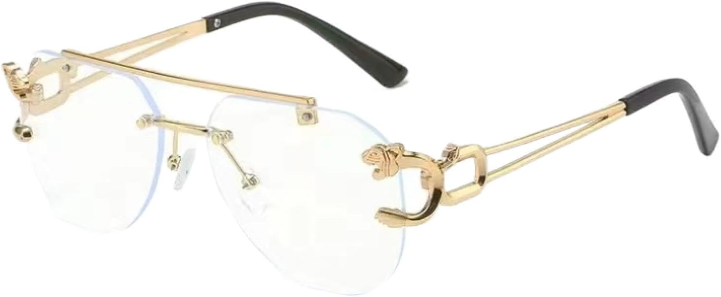 

Солнцезащитные очки без оправы с двойной перемычкой для женщин, прозрачные линзы с градиентом цвета «океан», мужские солнцезащитные очки с металлическим леопардовым принтом, защита от УФ-излучения UV400 DSVIGF, Gold Clear