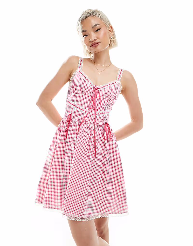 

Корсетное платье Miss Selfridge в клетку, красного цвета