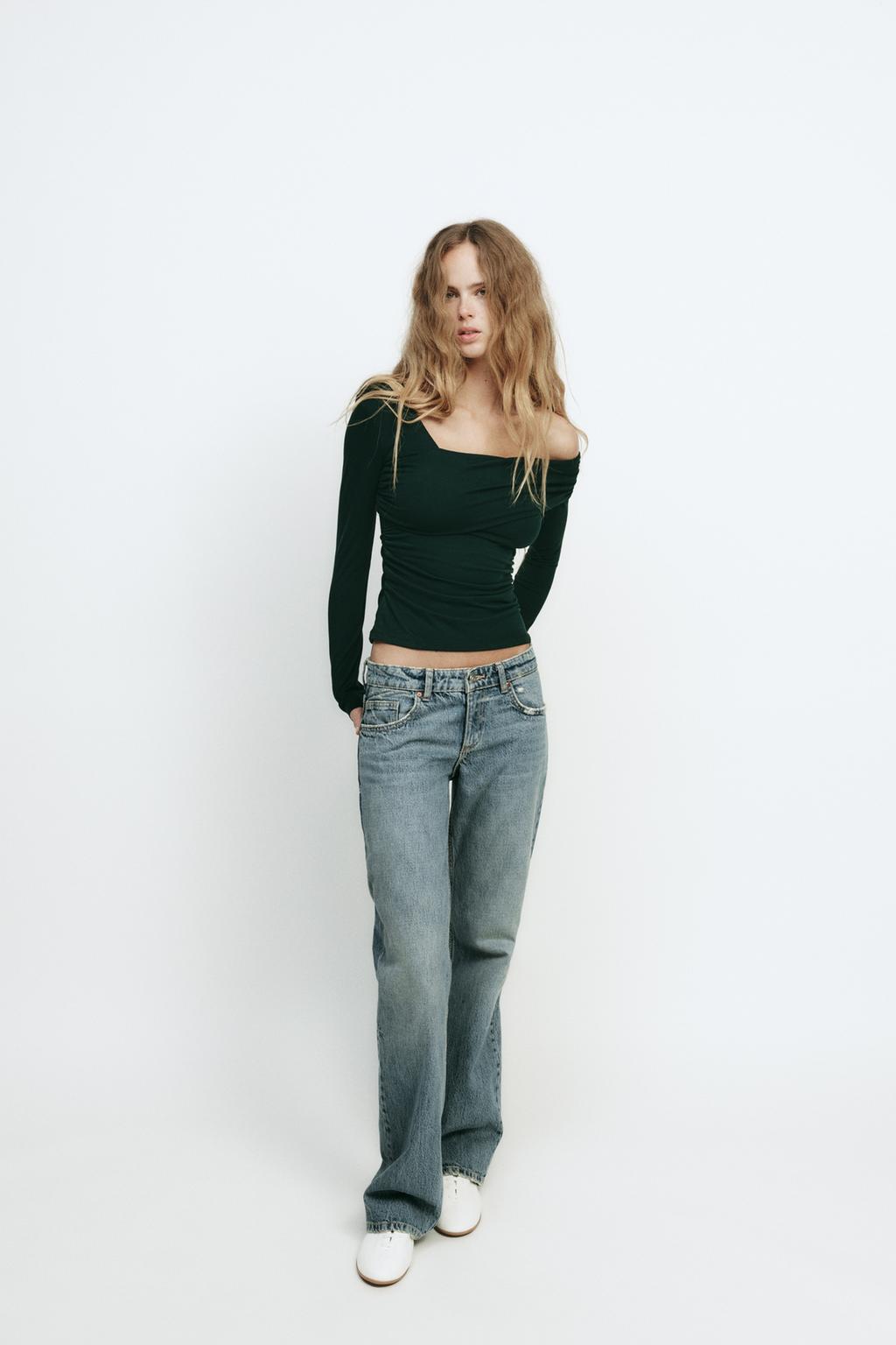 

Топ с асимметричным вырезом ZARA, цвет Bottle green