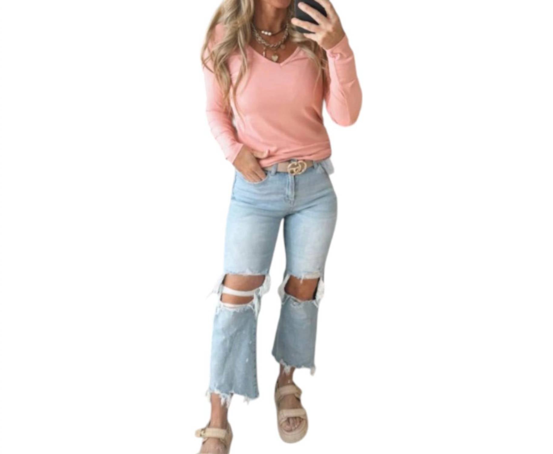

Облегающий рифленый топ с длинным рукавом в коралловом цвете Lure Boutique