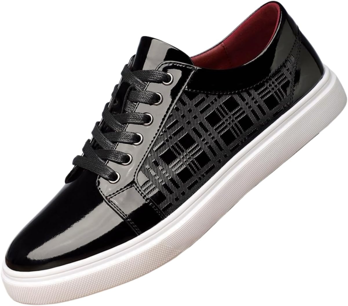 

Мужские кеды Santimon из лакированной кожи с шнуровкой, геометрическим дизайном и плоской подошвой, черный