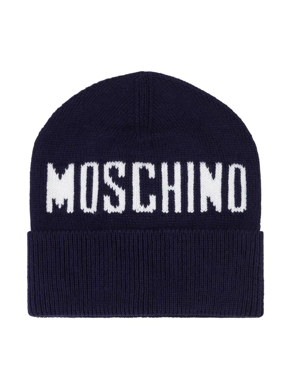 

Шапка бини вязки интарсия с логотипом Moschino Kids, синий