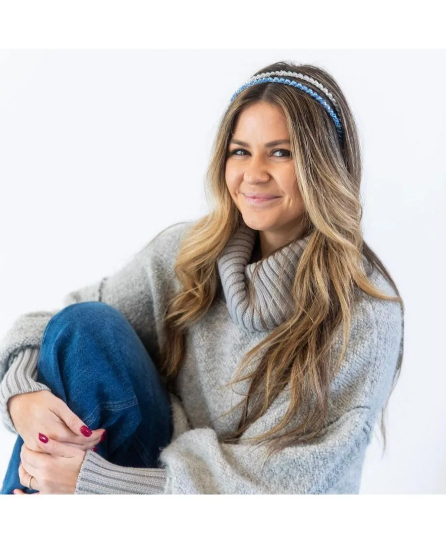 Headbands of Hope Набор тонких повязок на голову с бусинами - синий + серебристый — фото 2
