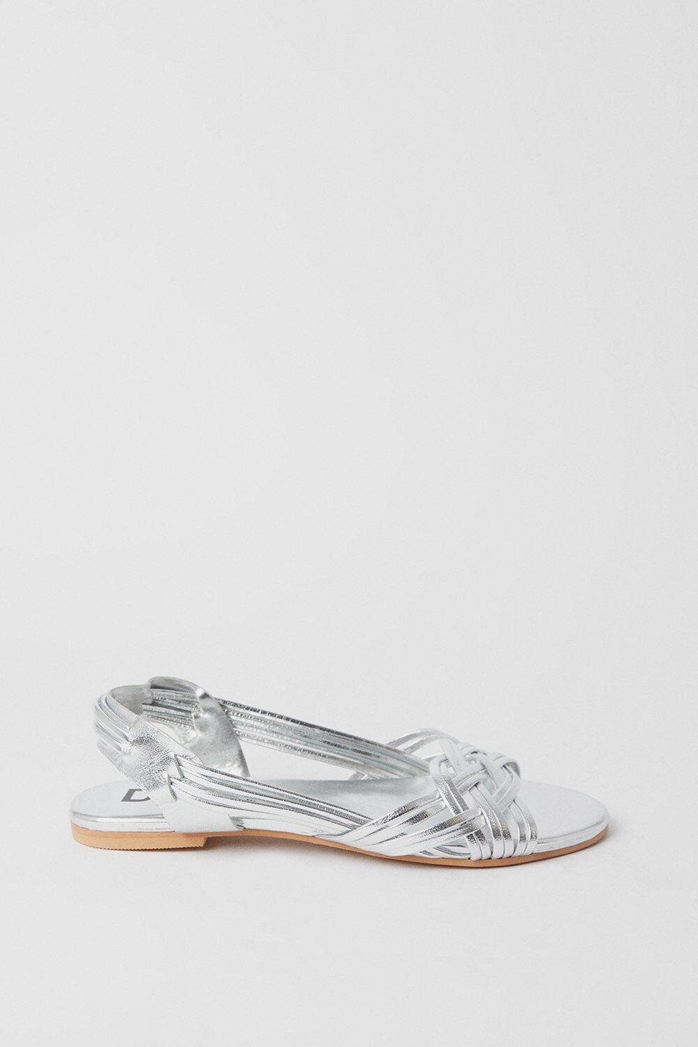 Широкие кожаные плетеные сандалии Jocelyn на плоской подошве Dorothy Perkins, серебро — фото 2