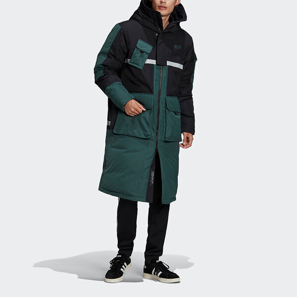 Пуховик adidas originals Long Dwn Jkt Colorblock Casual Sports Stay Warm hooded Down Jacket Green, зеленый — фото 2