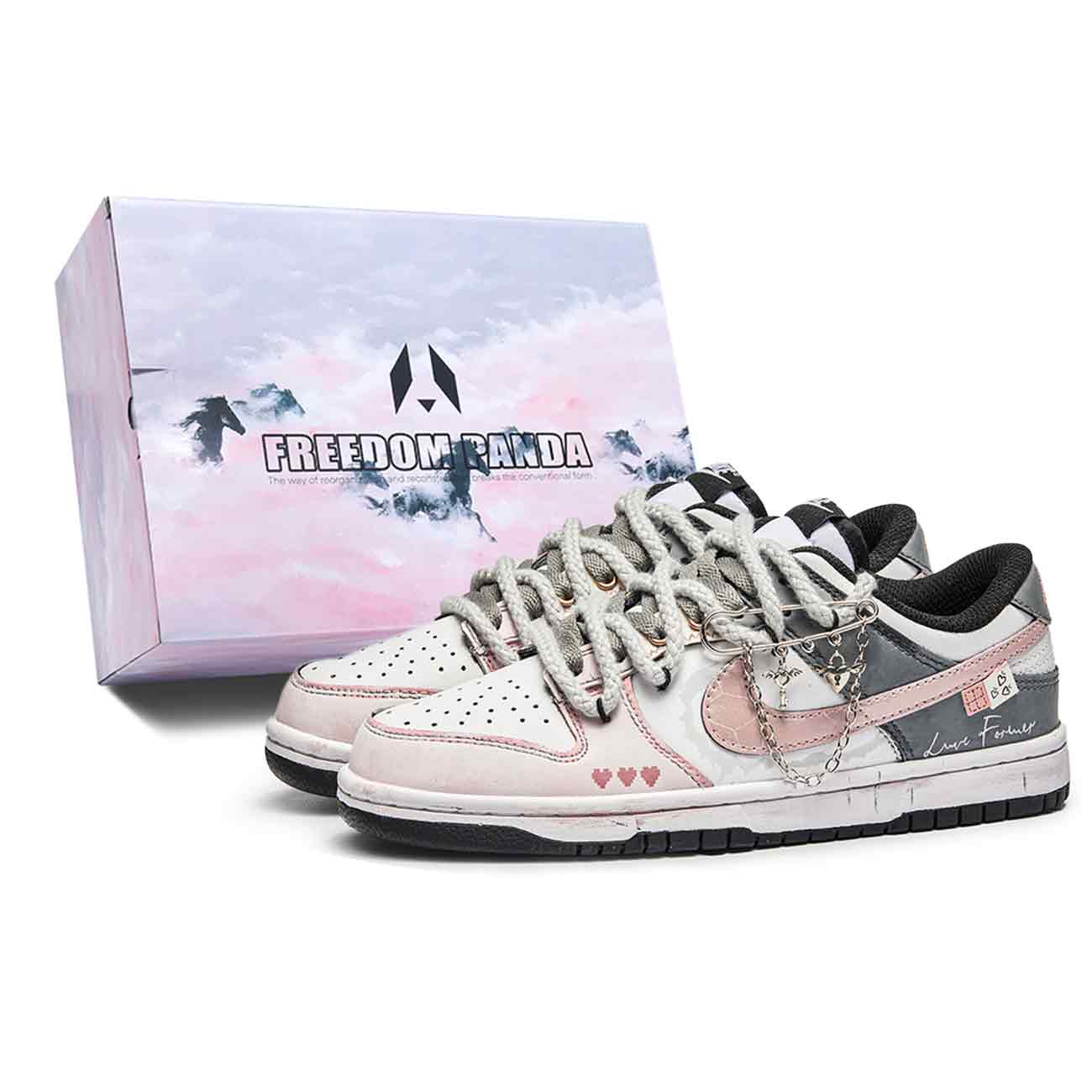 

Nike Кроссовки для скейтбординга Dunk Free Panda с сумкой для покупок, с сердечком и узлом, устойчивые к истиранию, мужские, розово-серые