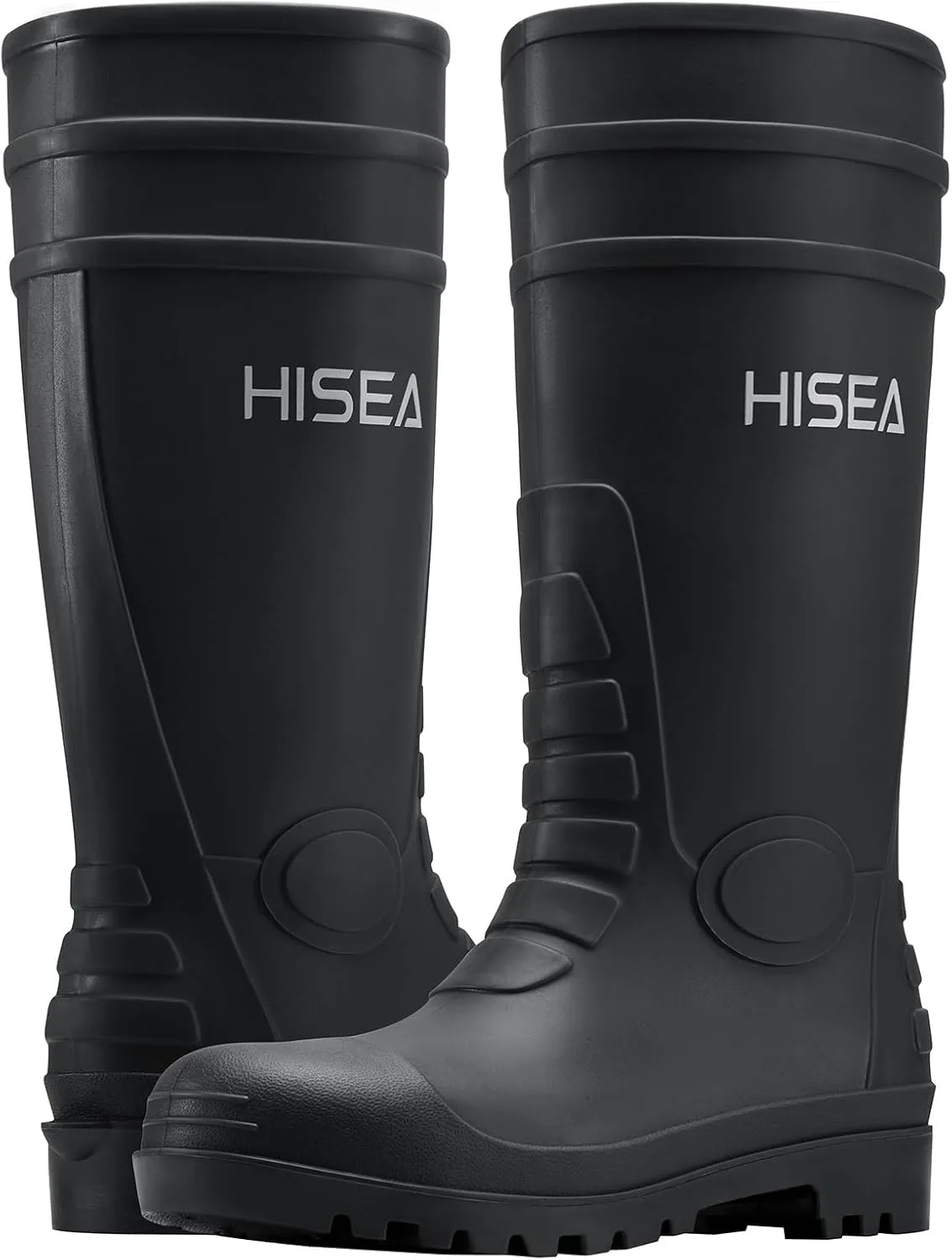 Мужские резиновые сапоги HISEA, водонепроницаемые, с металлической пластиной, черные — фото 3