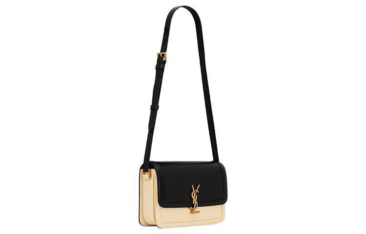 SAINT LAURENT SOLFERINO Кожаная сумка из коровьей кожи Tofu Bag через плечо кроссбоди среднего размера женская черная/бежевая — фото 3