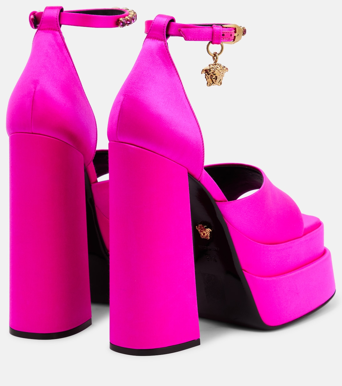 Атласные босоножки на платформе Medusa Aevitas Versace, Deep Fuxia-Oro Versace — фото 3
