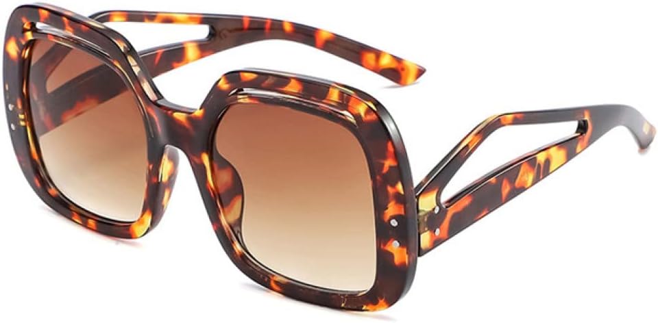 

Большие полые солнцезащитные очки для женщин, гелевые градиентные очки с защитой от УФ-излучения UV400, мужские очки с неровными дужками и заклепками LANGSER, Leopard Tea Gradient