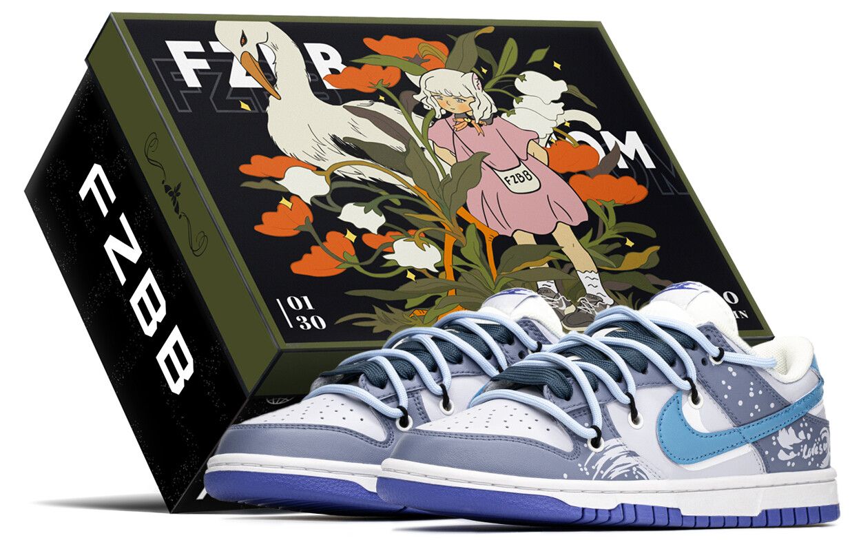 

Кроссовки Nike Dunk Skateboarding Shoes Women's Low-top White/blue, синий/белый