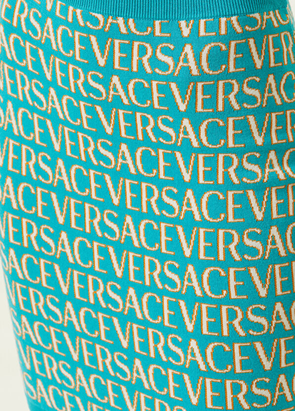 Жаккардовая мини-юбка с бирюзовым логотипом Versace — фото 4