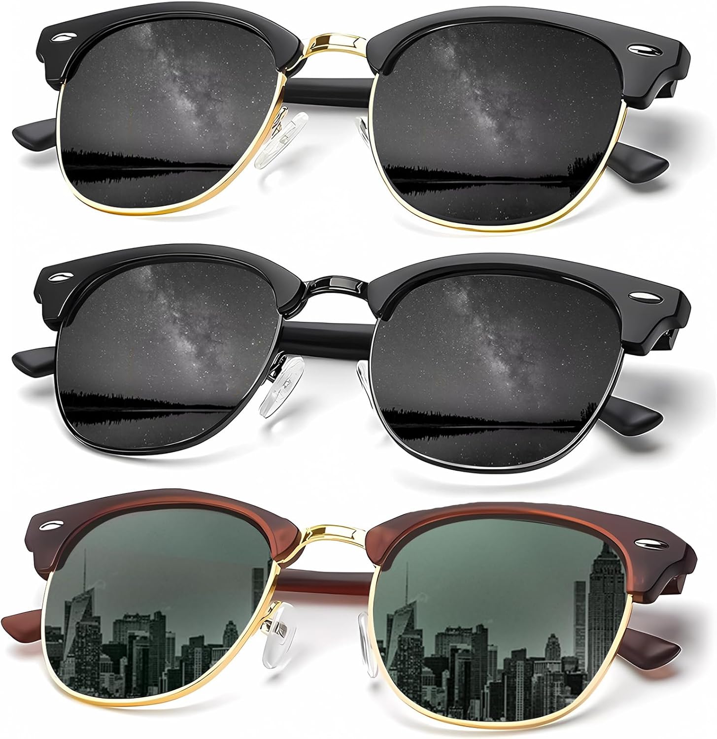 

Солнцезащитные очки KALIYADI для мужчин, поляризованные, унисекс, полуободковая оправа, ретро-стиль, для вождения, с защитой от УФ-излучения, D17-(3 Pack)golden Black/Black/Brown G15