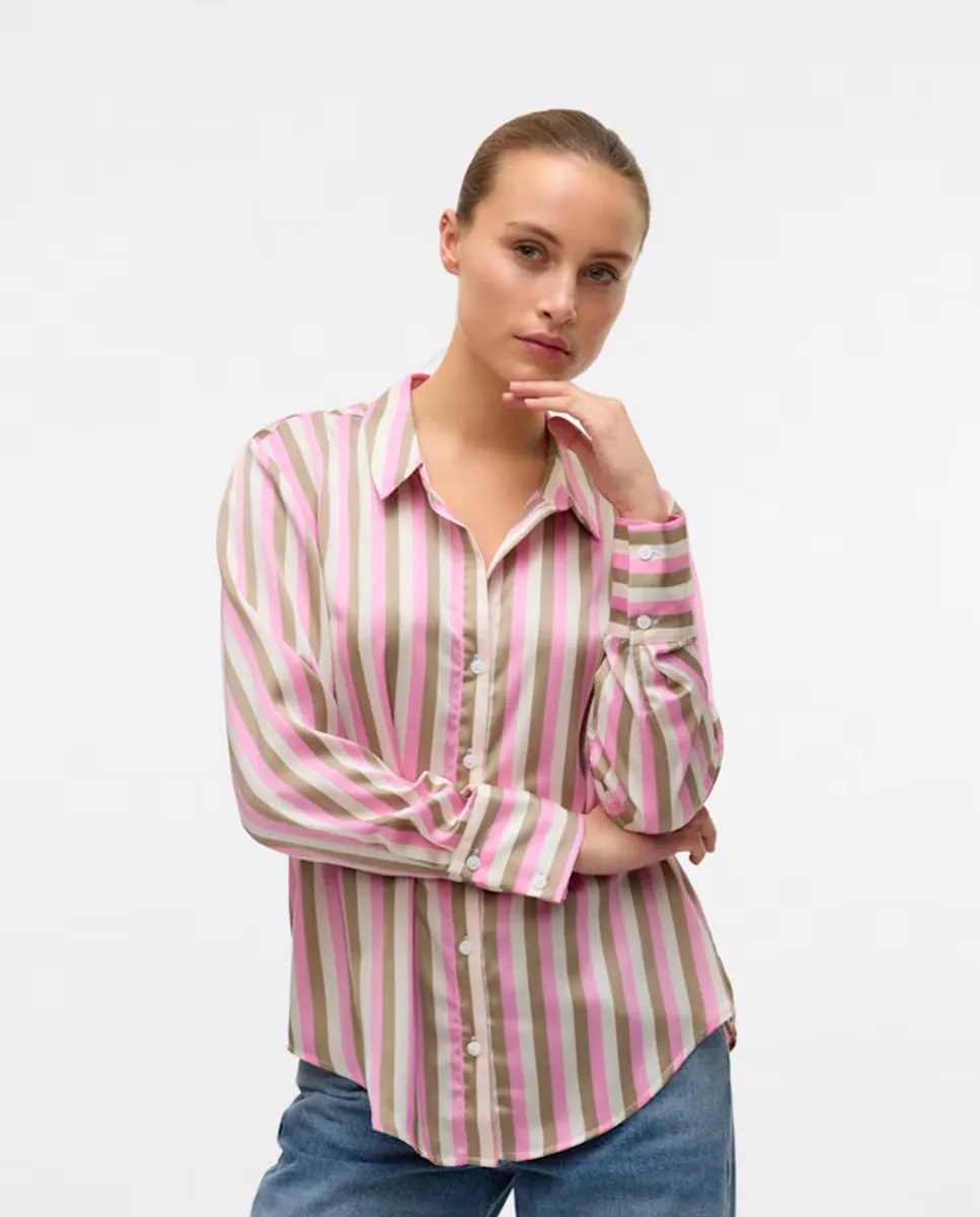 

Женская атласная рубашка с V-образным вырезом Vero Moda, розовый