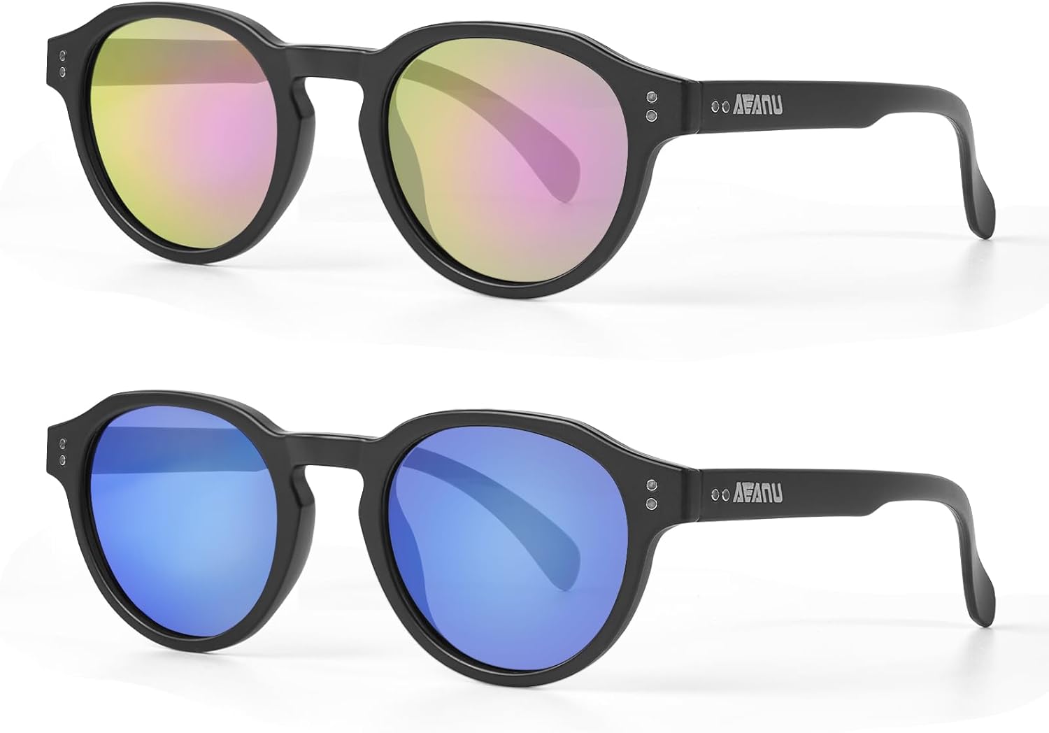

Комплект из 2 поляризованных солнцезащитных очков для мужчин и женщин – UV400, легкая поликарбонатная оправа, зеркальные линзы – для вождения и активного отдыха на природе AEANU, Purple/Blue