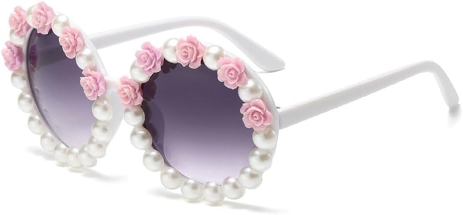 

Женские солнцезащитные очки 2027 года с жемчужным блеском, винтажные круглые солнцезащитные очки с цветочным рисунком, женские панк-очки, очки с защитой от УФ-излучения UV400 MTZJH, 5