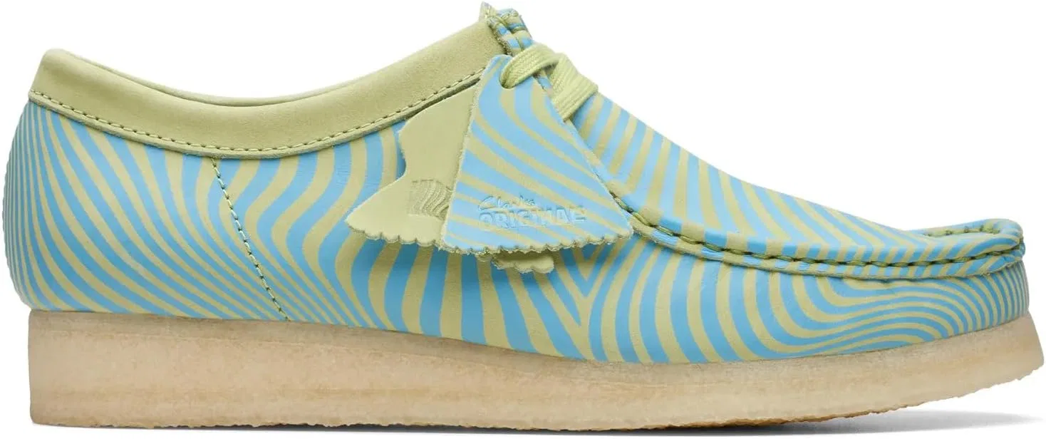Оксфорды Clarks, синий с лаймовым принтом замша