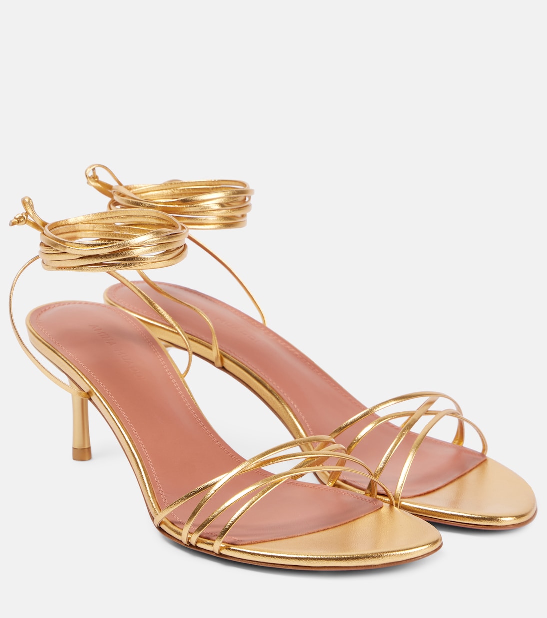 Лори 60 сандалии из металлизированной кожи Amina Muaddi, Gold +Gold Shiny