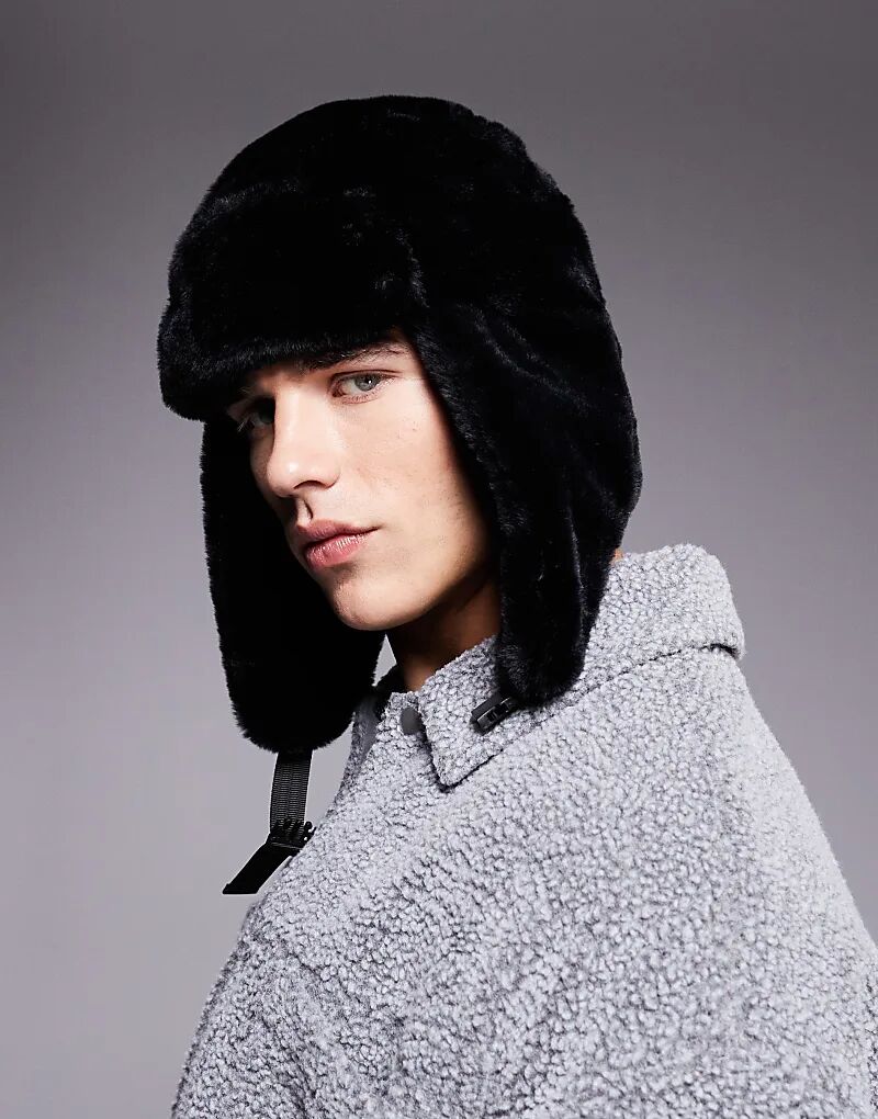 

Шапка-ушанка из искусственного меха черного цвета ASOS DESIGN